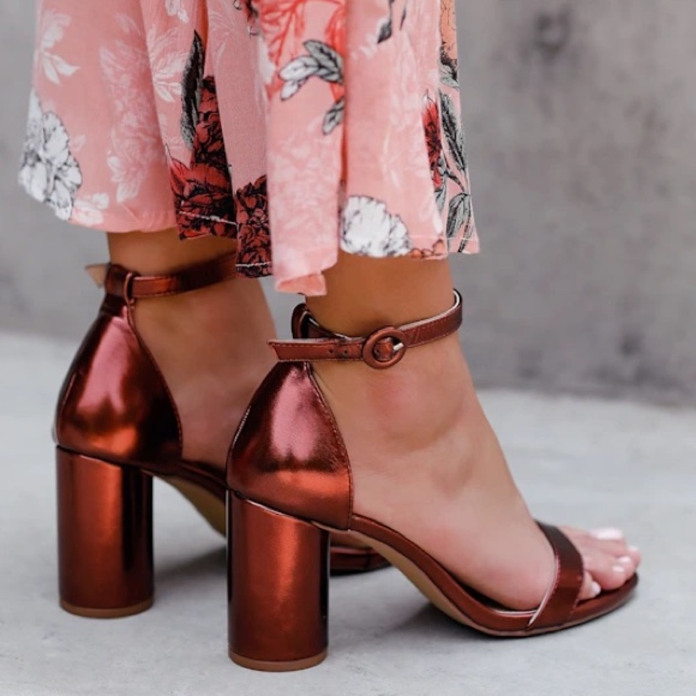 Lulus Audrina Metallic Copper Ankle Strap Block Heels size 8